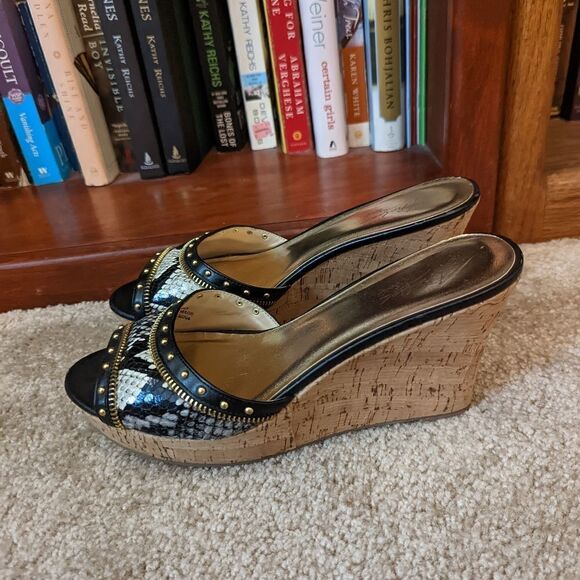 𝅺thalia sodi faux snakeskin slide wedges sz 7.5 euc - Picture 2 of 8